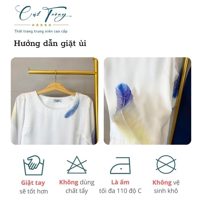 Bộ áo D27 phối quần đũi xanh thiết kế sang trọng, quà tặng cho mẹ, cho bà - Thời trang Cát Tường