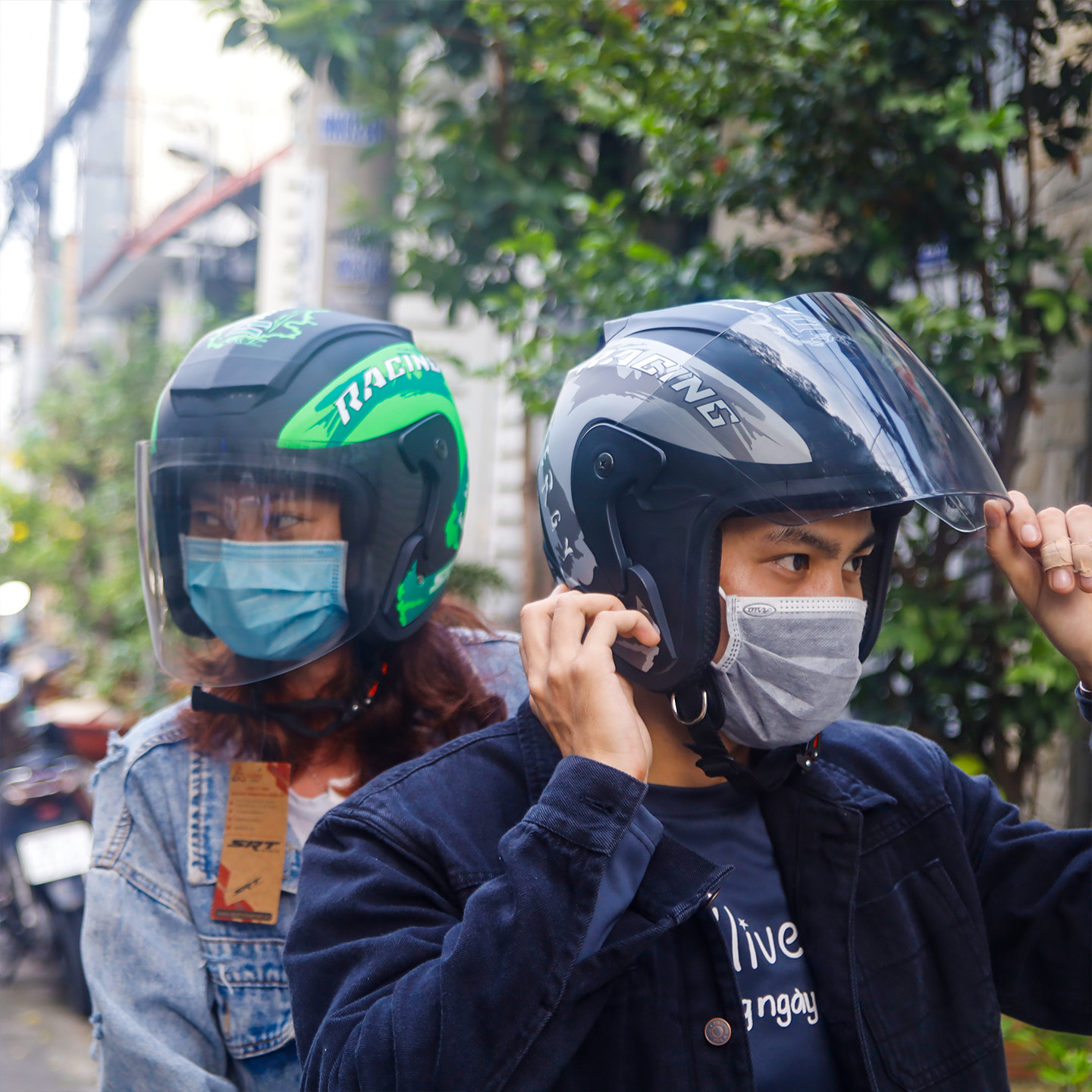 Mũ Bảo Hiểm 3/4 Đầu SRT Tem Racing Kính Phủ Màu Xanh Lá - Mũ Bảo Hiểm Thể Thao Cao Cấp