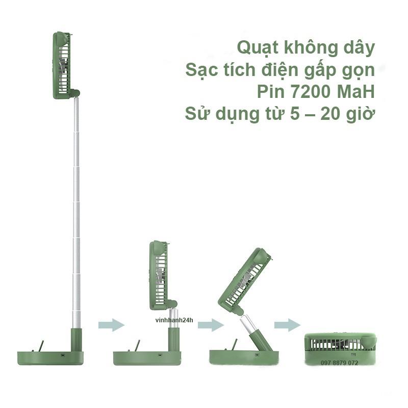 Quạt không dây sạc tích điện gấp gọn - phin 7200 MaH - sử dụng từ 5 - 20 giờ