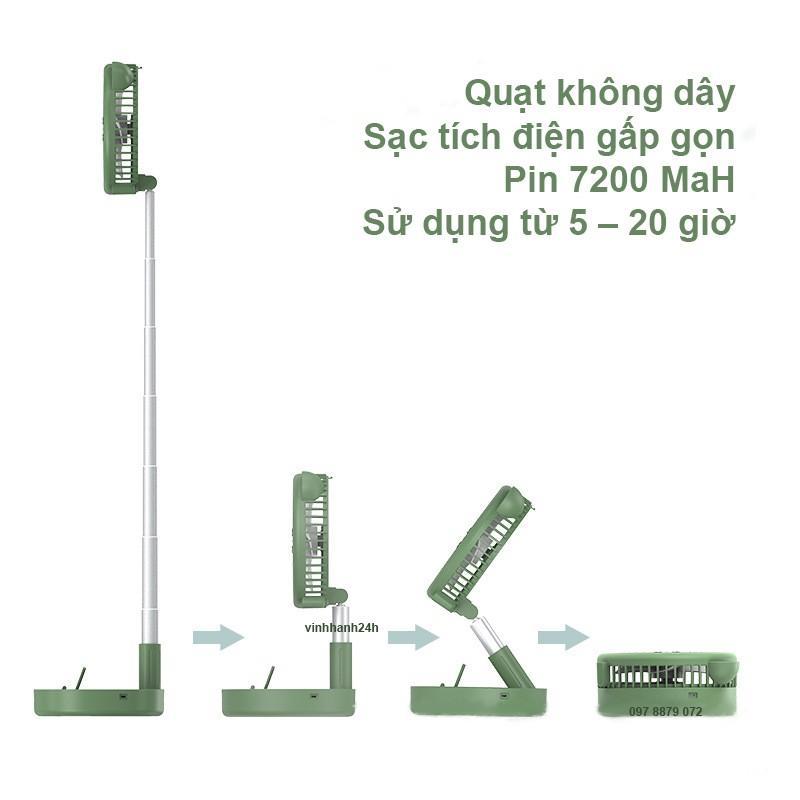 Quạt sạc tích điện gấp gọn GIÁ RẺ - Có Điều Khiển Từ Xa - Pin 7200 MaH - Mã ZK