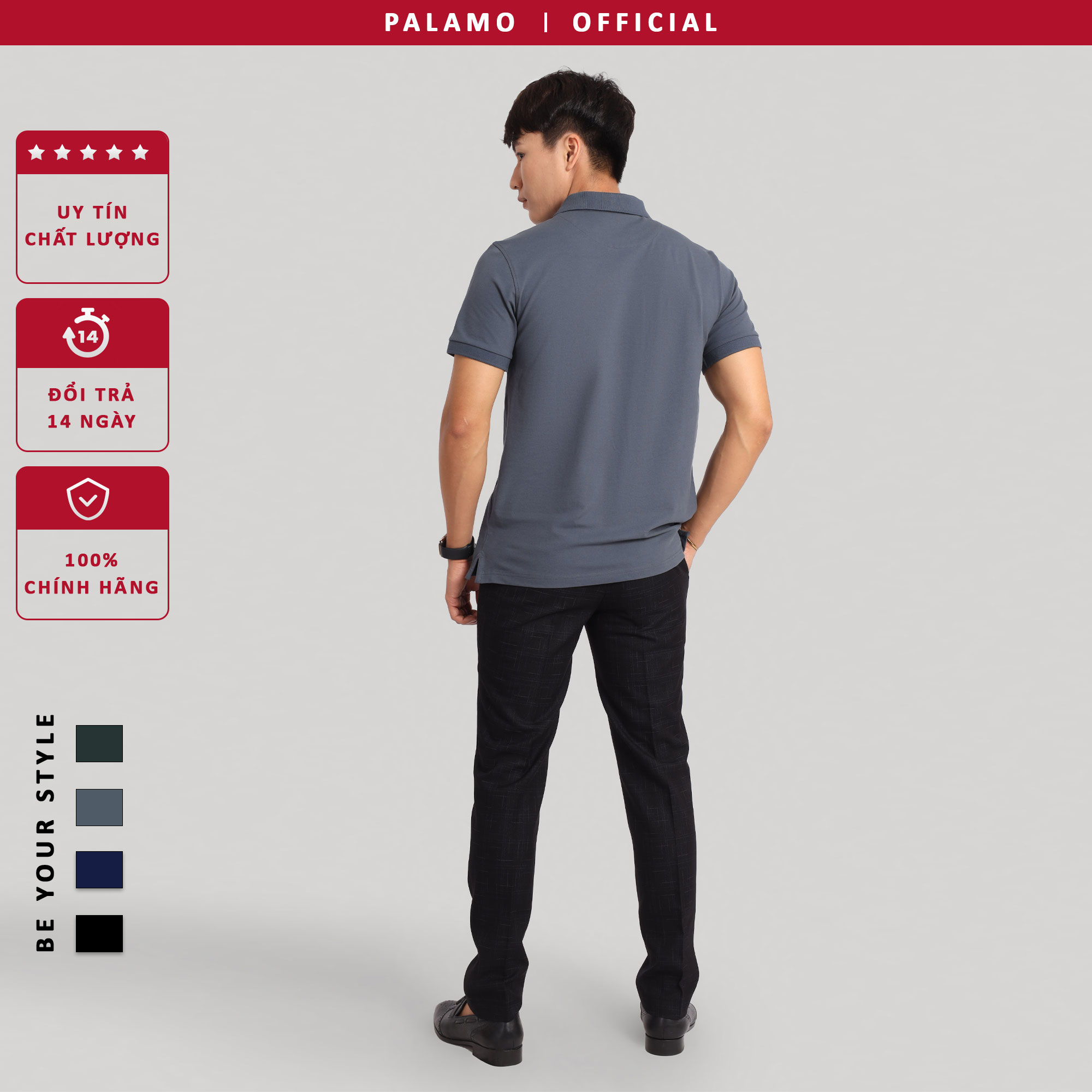 Áo phông polo nam Palamo classic, regular fit, cotton spandex / màu xanh rêu