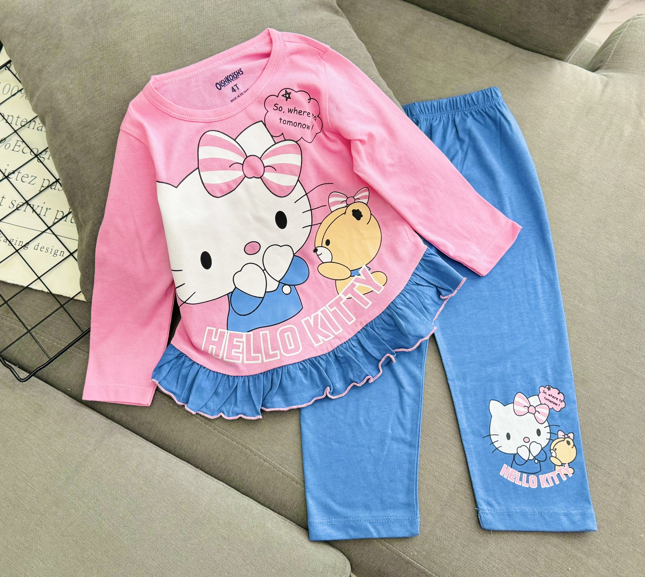 Đồ bộ bé gái, Bộ ngủ dài tay cho bé gái từ 12-35kg chất cotton hàng xuất mềm mịn mát