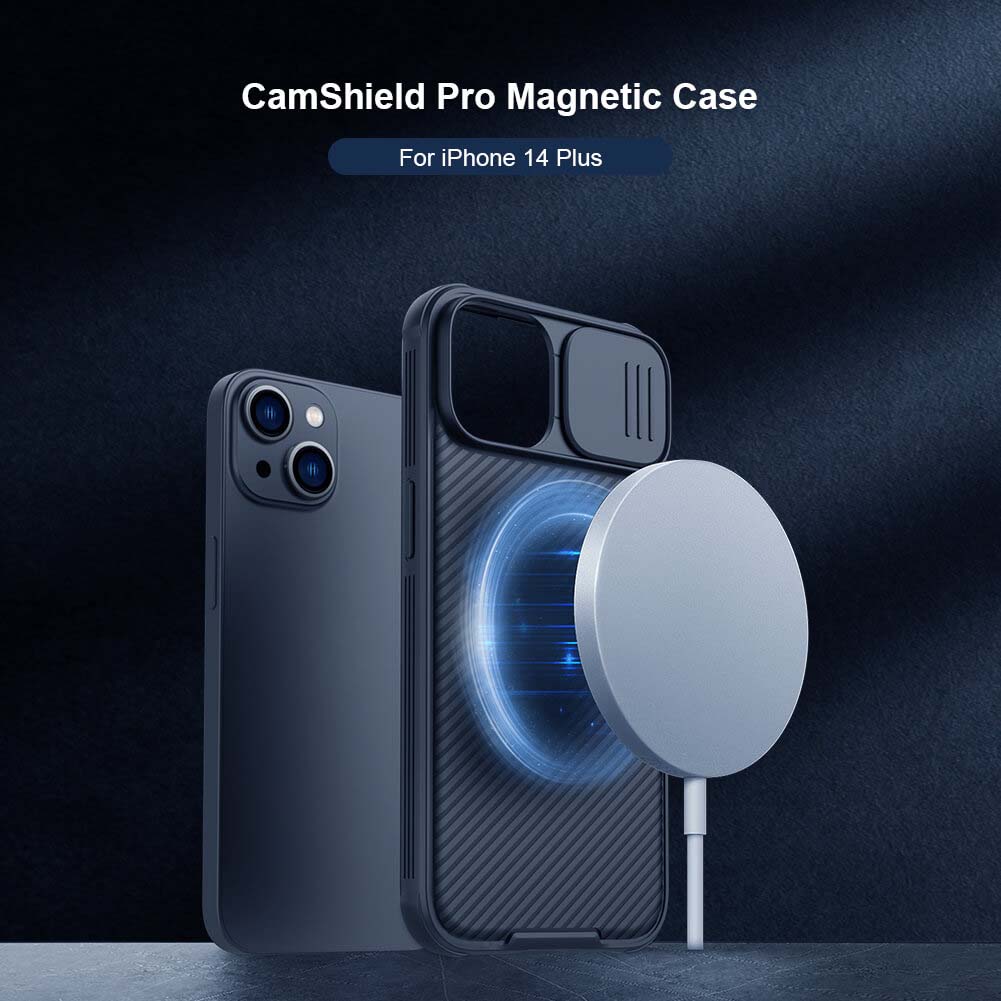 Ốp lưng maqsafe chống sốc cho iPhone 14 Plus bảo vệ Camera hiệu Nillkin Camshield Pro chống sốc cực tốt, chất liệu cao cấp, có khung & nắp đậy bảo vệ Camera - hàng nhập khẩu