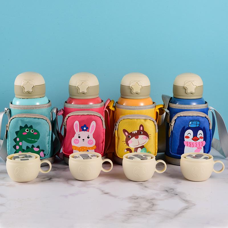 550ML Hoạt Hình Giữ Nhiệt Màu Cốc Tập Uống Cho Bé Kỳ Lân Bình Giữ Nhiệt Chân Không Thép Không Gỉ Childen Di Động Dễ Thương Ống Hút Nước Với túi