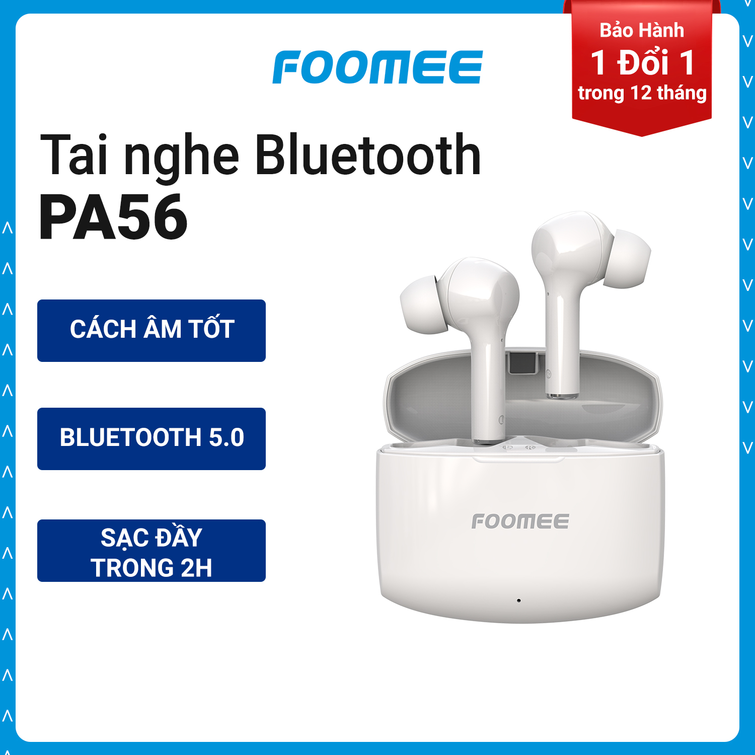 Tai Nghe Bluetooth Nhét Tai Không Dây Chống Ồn TWS FOOMEE PA56 Chất Lượng Âm Thanh Trung Thực - Màu Trắng - Hàng Chính Hãng