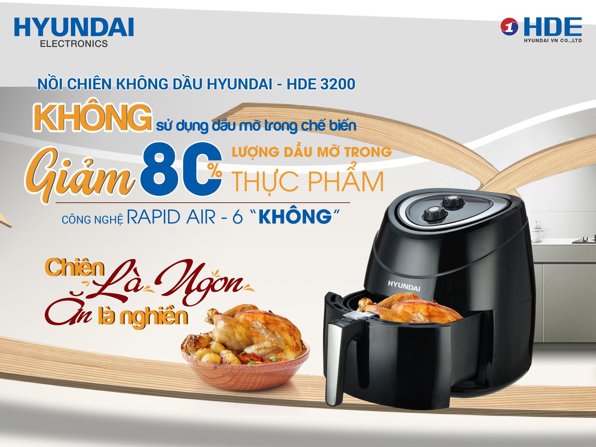 Nồi chiên không dầu Hyundai HDE 3200 hàng chính hãng - Dung tích 5.5L