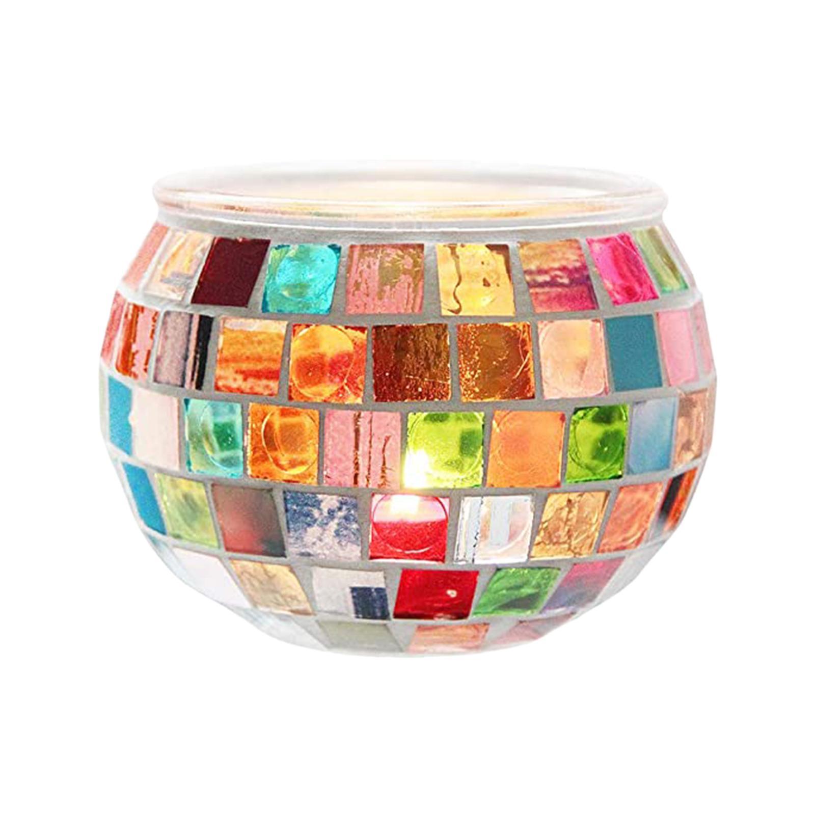 Modern Mosaic Glass Candle Holder Tea Light Candlestick Centerpiece Party