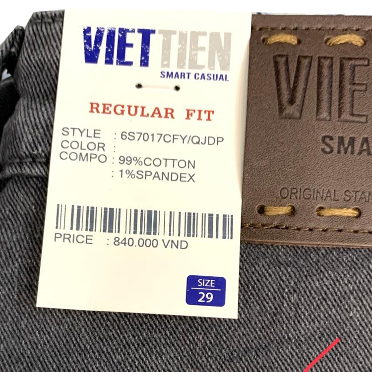 Viettien - Quần Jeans nam dài Regular fit Màu Ghi 6S7017