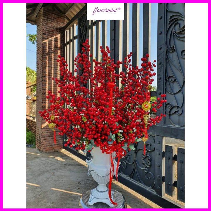 Combo 5 cành đào đông đỏ tài lộc phú quý trang trí nhà cửa, văn phòng, decor phòng khách, nhà hàng sang trọng Flowermini