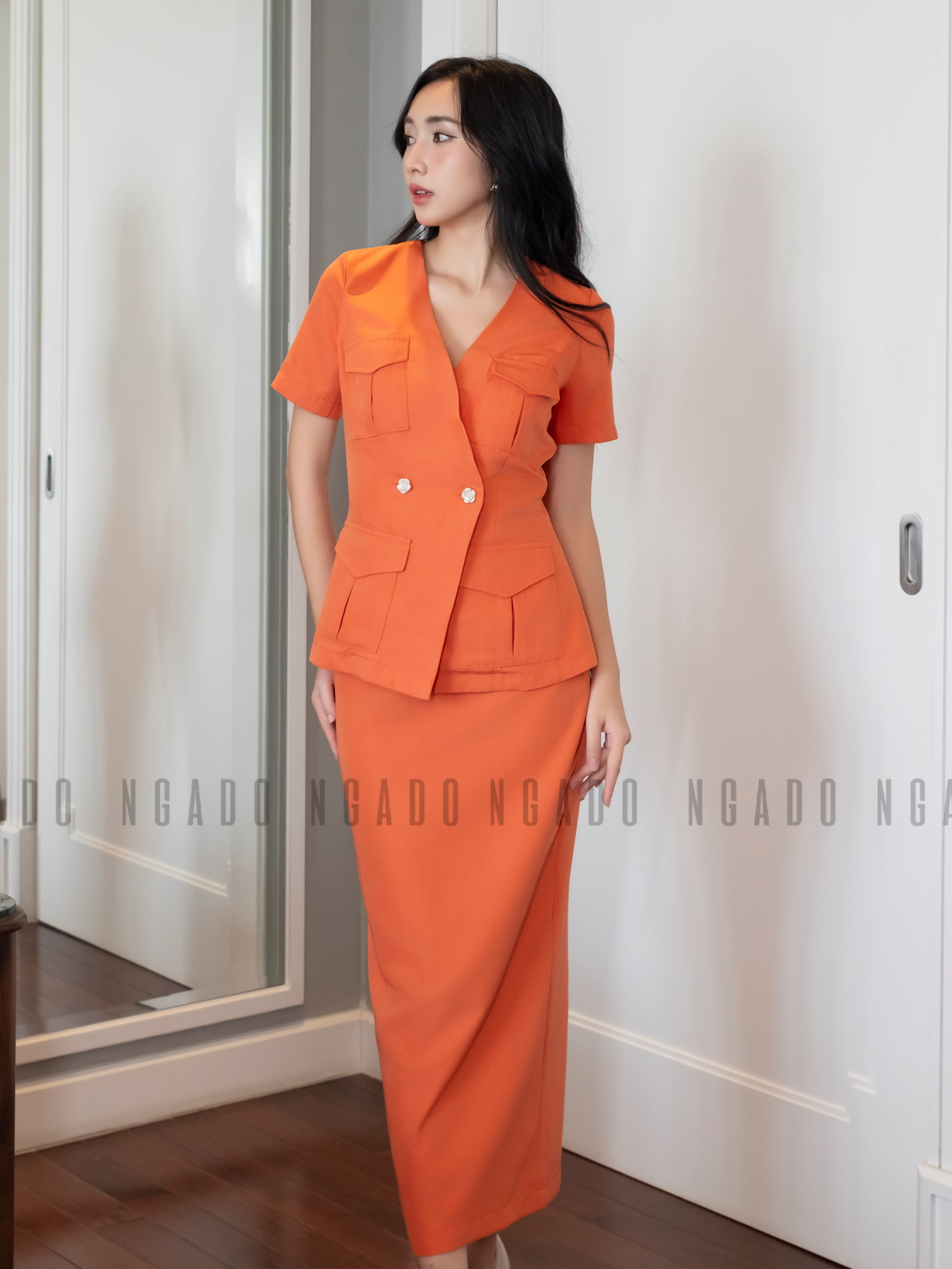Set áo váy cam NGADO , set đồ nữ , Set váy bút chì kèm áo , Đồ công sở , Set thiết kế