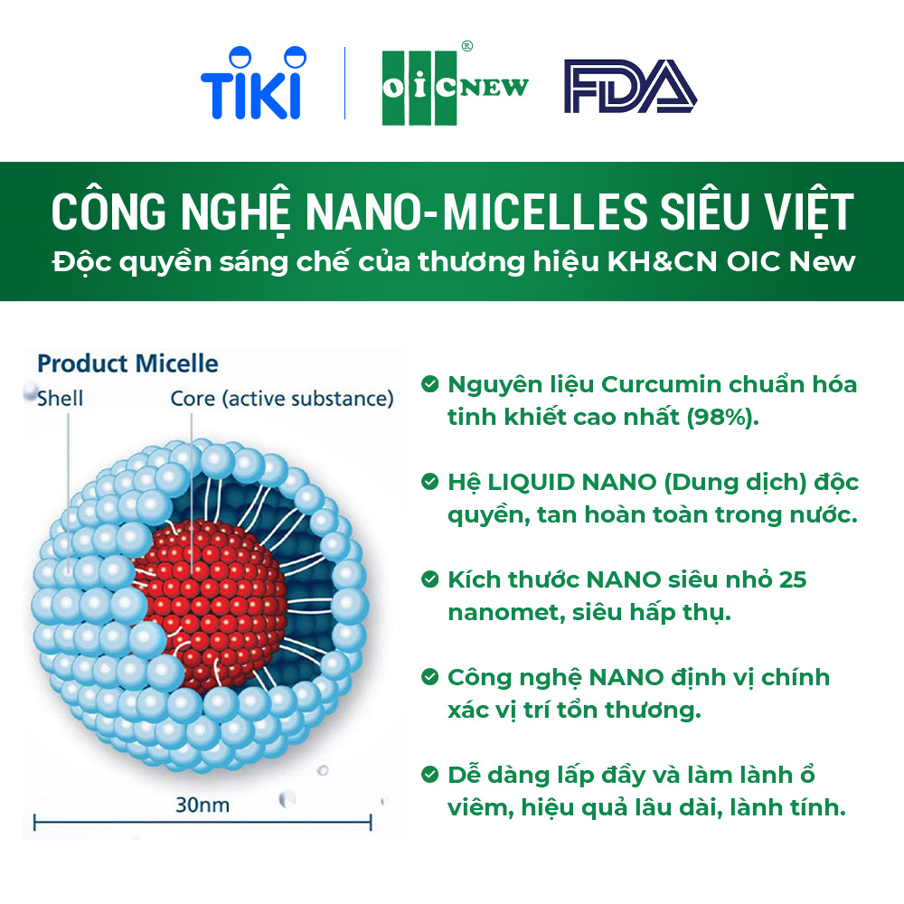 Dung Dịch Nano Curcumin OIC New Tinh Chất Nghệ Giảm Đau Dạ Dày, Hành Tá Tràng Lọ 50ml