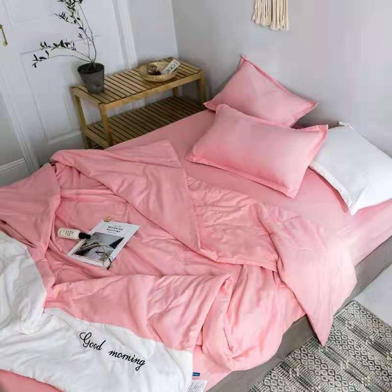 Bộ chăn ga gối 4 món chất liệu đũi silk mềm chăn trần bông sẵn đủ kích thước