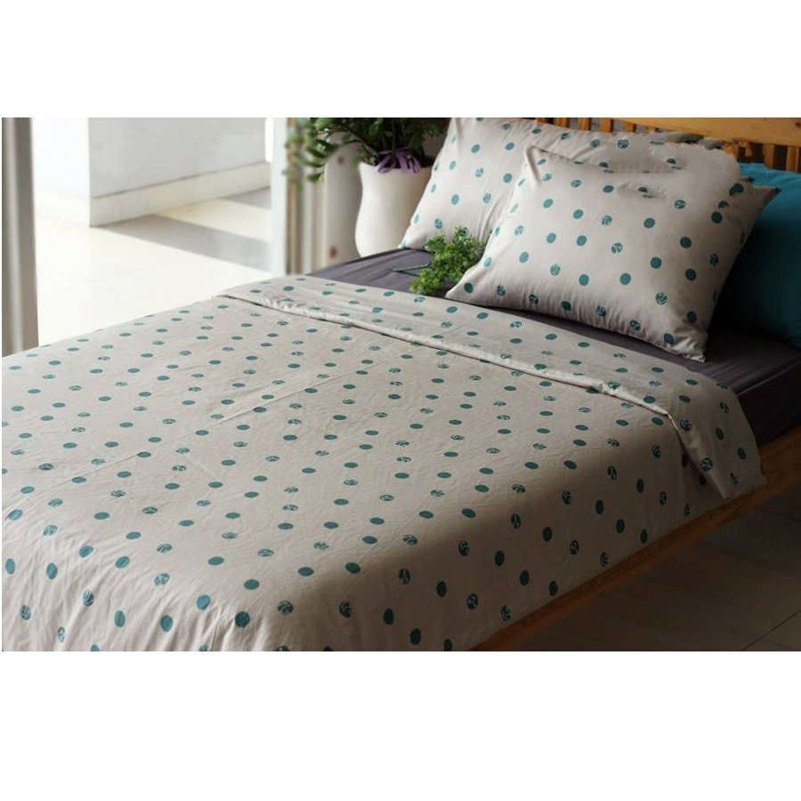 Drap bộ HQ xám chấm bi xanh