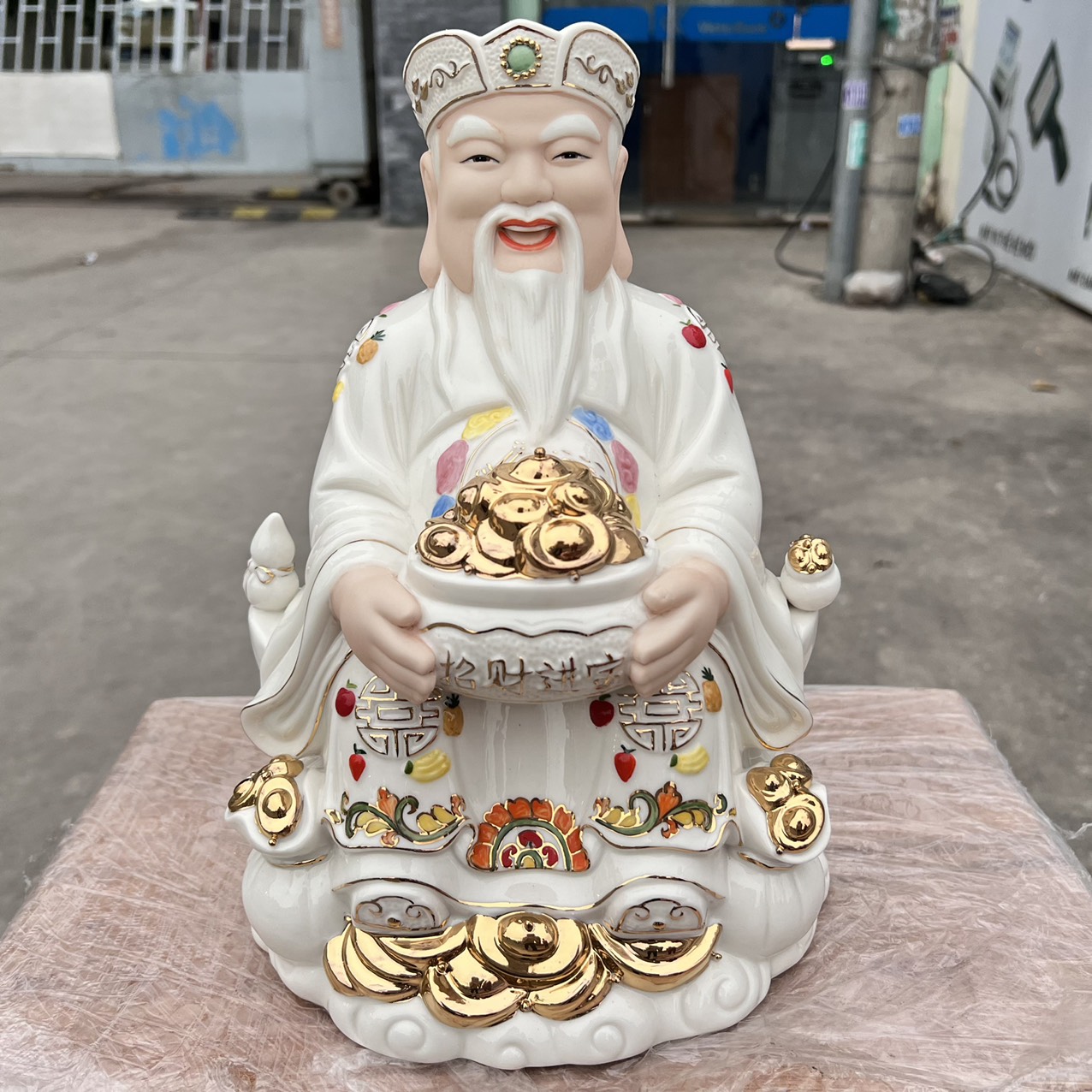 Tượng Thần Tài Thổ Địa sứ đức hóa cao cấp nhập khẩu Đài Loan cao 29cm – TRẮNG
