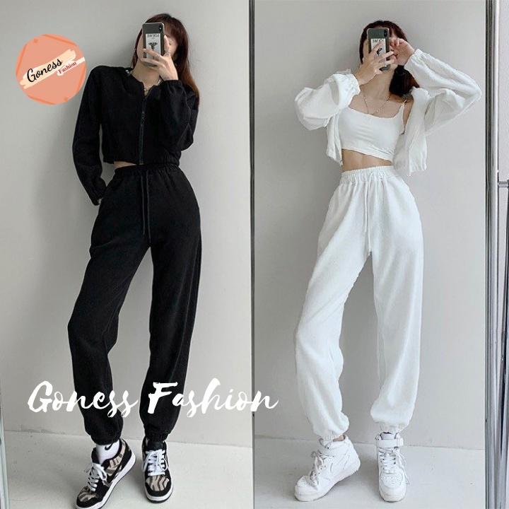 Quần jogger nữ Goness ống rộng dáng dài jongger bo gấu chất nỉ phong cách trẻ trung JG11