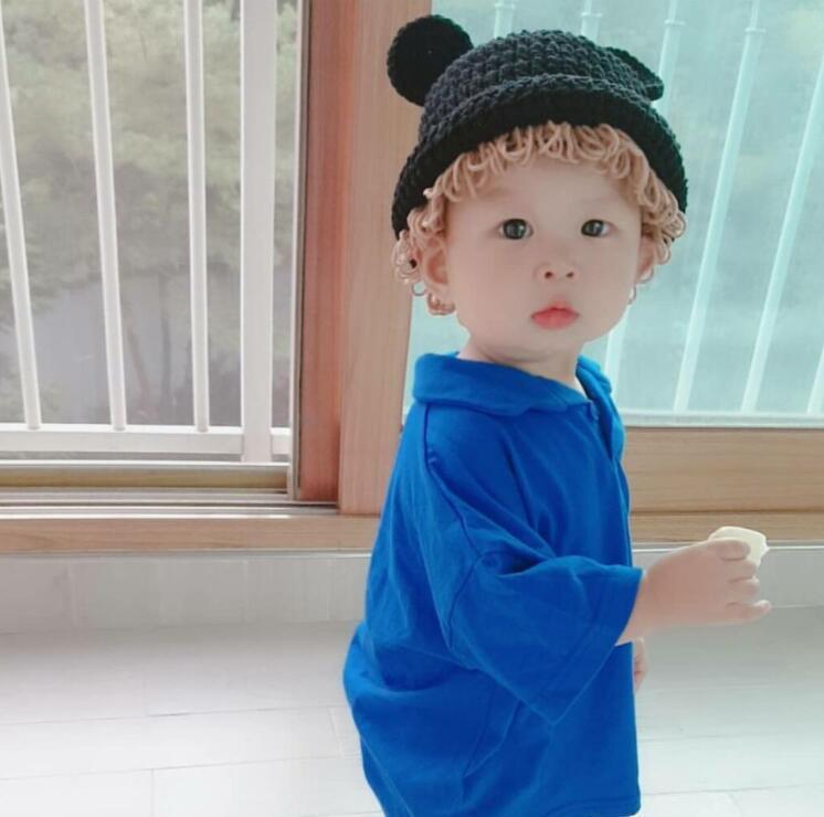 2021 Dễ Thương Cho Bé Gái Bé Trai Nón Tóc Hình Heo Bím Tóc Giả Bộ Đội Mùa Đông Ấm Croptop Dệt Kim Trẻ Em Bé Gái Nón lưỡi Trai Đen
