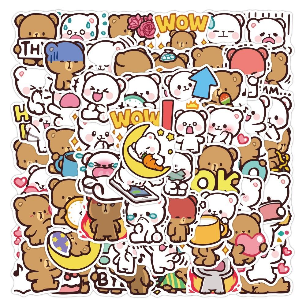 Sticker GẤU NÂU VÀ GẤU TRẮNG CHIBI hoạt hình trang trí mũ bảo hiểm,guitar,ukulele,điện thoại,sổ tay,laptop-mẫu S146