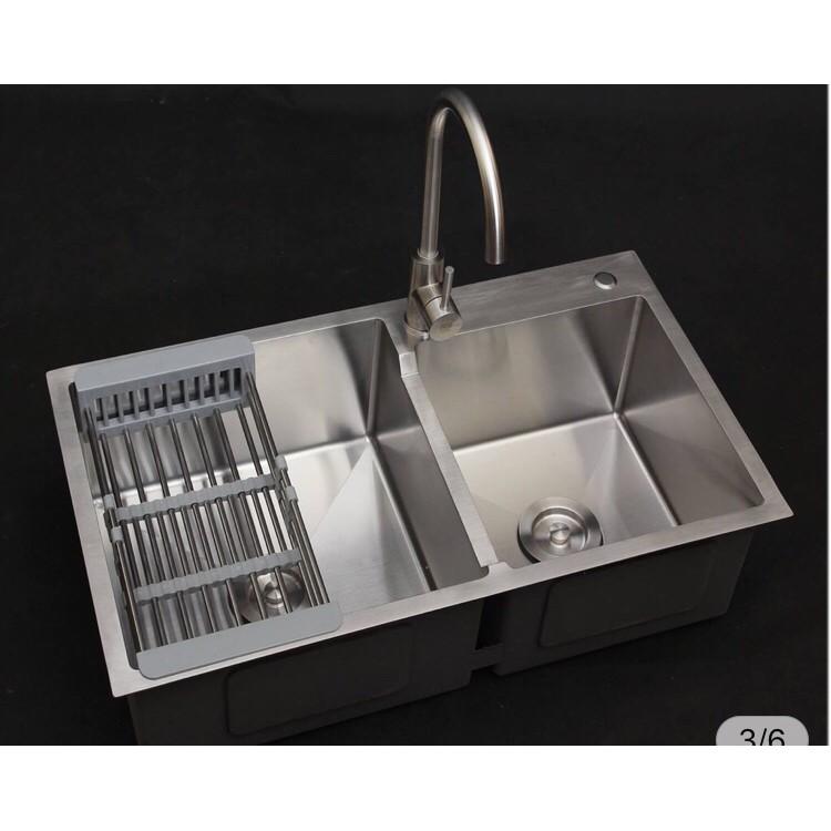 CHẬU CHÉN CAO CẤP INOX 304,KÈM VÒI NÓNG LẠNH INOX 304,(BÔ SẢN PHÂM GỒM CHAU CHÉN,BỘ XẢ CHẬU,RỔ ĐA NĂNG,VÒI NÓNG LẠNH)