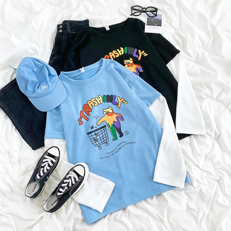 Áo Thun Tay Dài Unisex Ráp Tay TRASHINLY Ulzzang Thu Đông