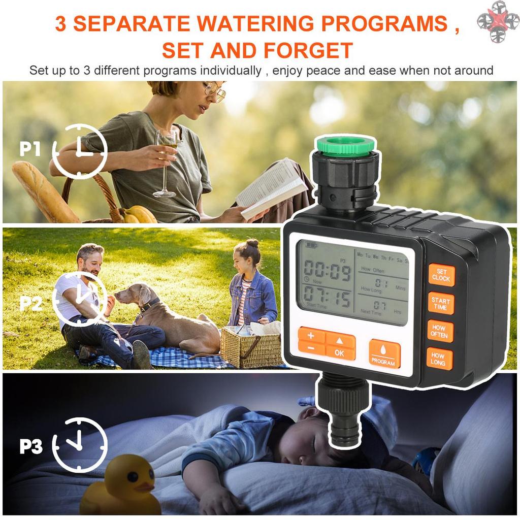 3 Separate Programs Water Timer 3in Large Screen IP65 Waterproof Auto and Manual Mode Hose Timer Sprinkler Timer Single Valve Faucet Digital Watering Timer for Garden Lawn