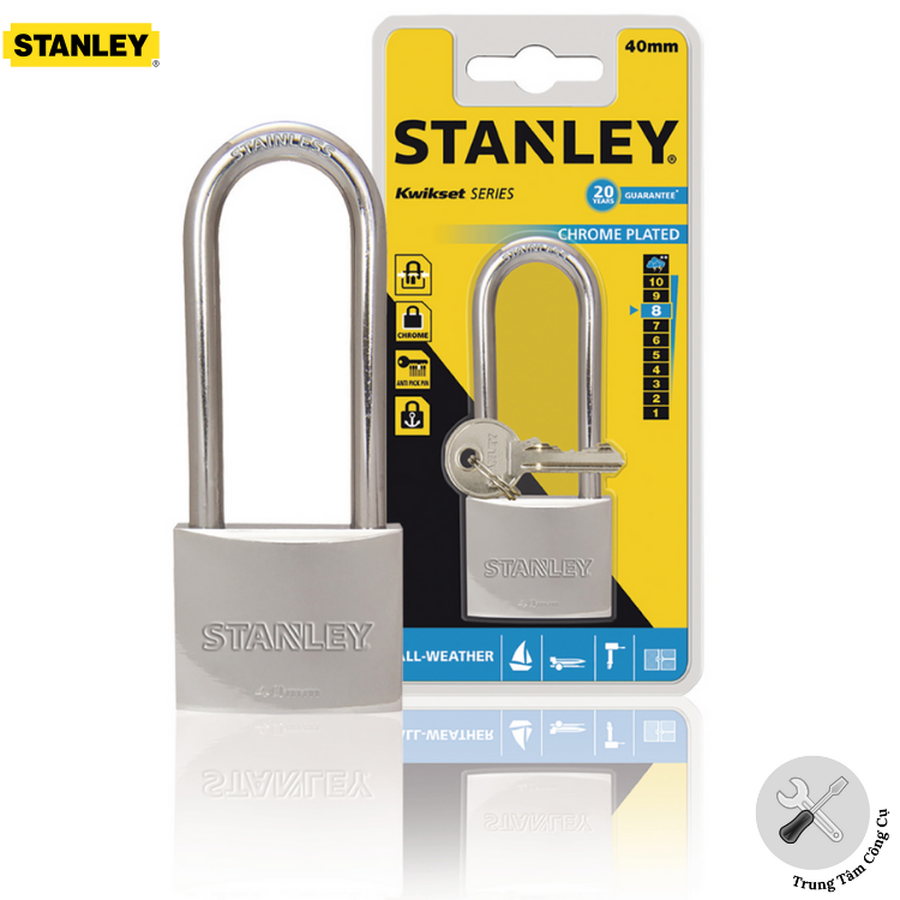 Ổ Khóa Stanley USA, Chrome trắng, càng dài, rộng 40mm- S742-016