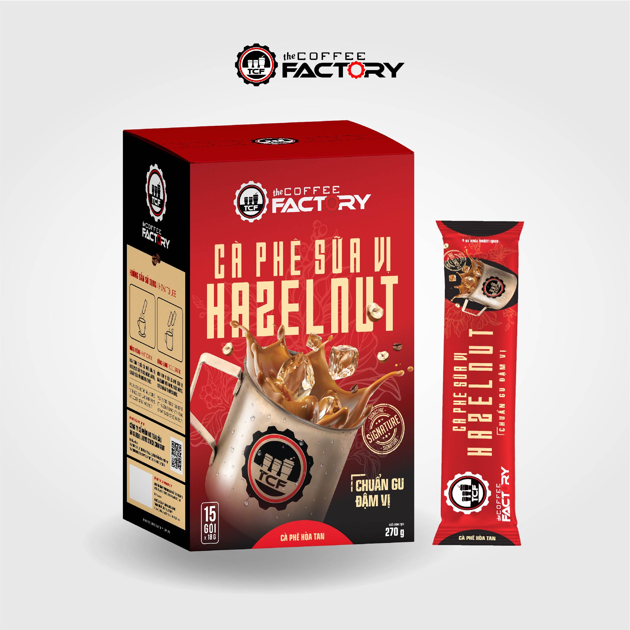 Cà phê sữa vị hazelnut hòa tan The Coffee Factory (Hộp 15 gói x 16g)