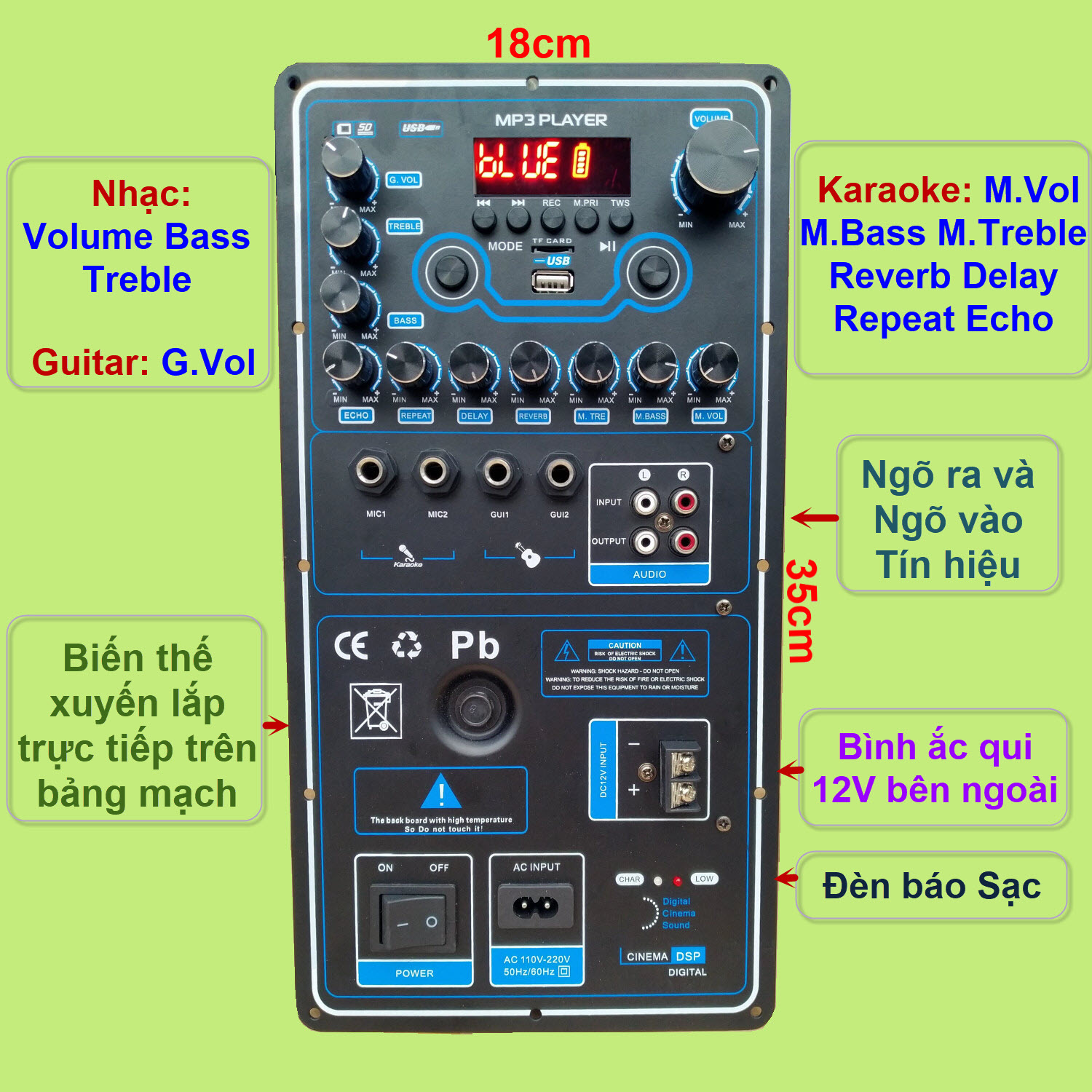 Mạch loa kéo Reverb Echo DSP dùng FET công suất 200W 8 ôm – 400W 4 ôm, loa kéo ĐÔI 5 – 4 – 3 tấc hoặc loa kéo ĐƠN 5 – 4 tấc - DỌC