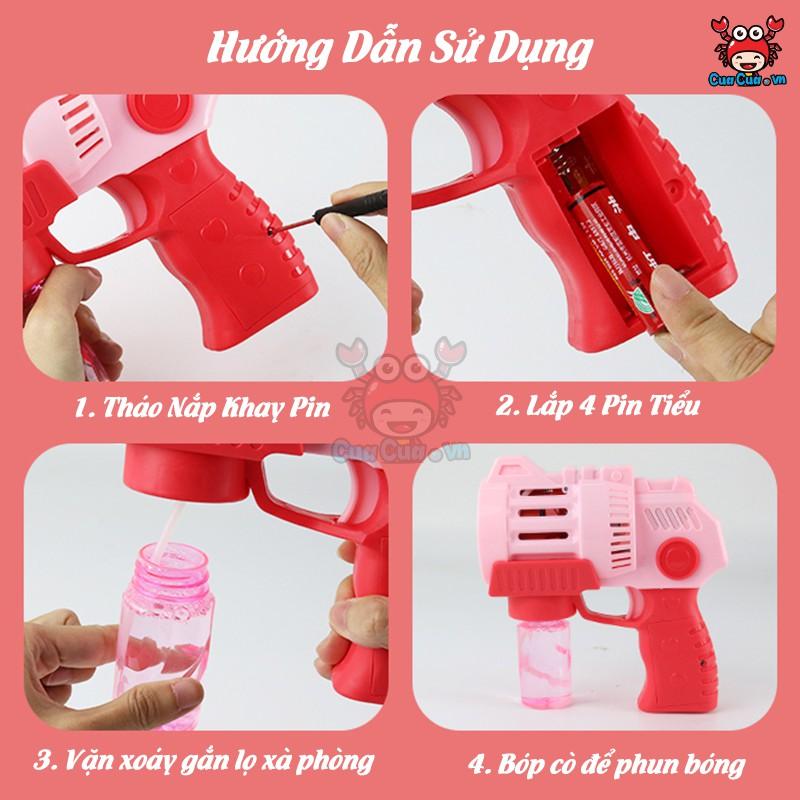 Súng Bắn Bong Bóng Xà Phòng 5 Nòng Có Đèn Có Nhạc, Máy Phun Thổi Bong Bóng Tự Động Dùng Pin