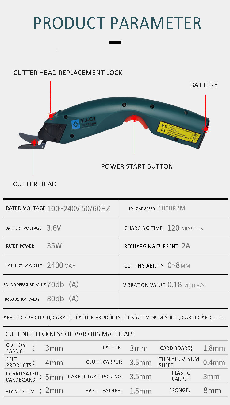 Máy cắt vải cầm tay YJ - C1, kéo cắt vải mini dùng Pin, kéo Pin
