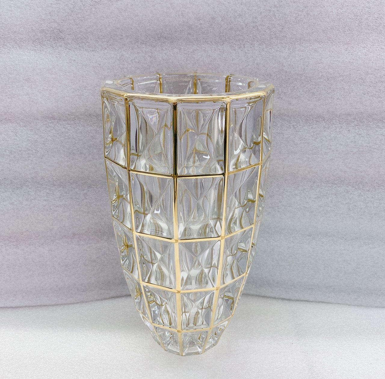 Bình cắm hoa pha lê thủy tinh cao cấp trắng vàng cao 30cm - ANTH493