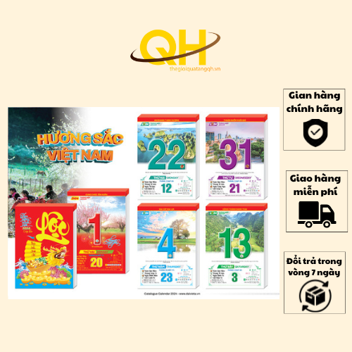 Bloc Đại Lịch Treo Tường Tết 2024 Siêu Đẹp Chủ Đề Hương Sắc Việt Nam & Sắc Hoa KT 14.5X20.5CM