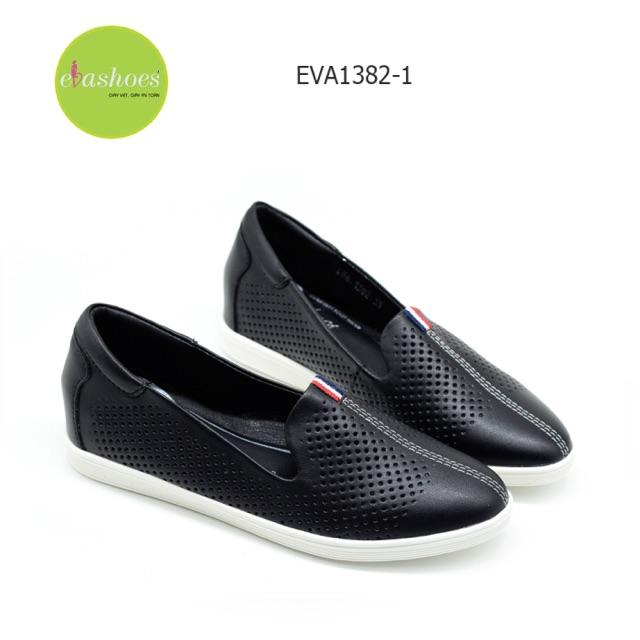 Giày Slipon Đế Độn Da Tổng Hợp 3cm Evashoes - Eva1382-1 (Màu Đen, Trắng