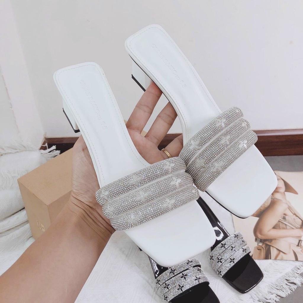 Dép cao gót quai ngang đính đá cực xinh
