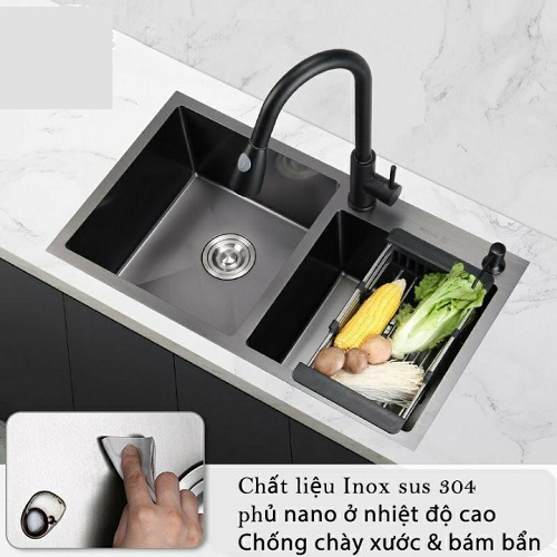 Chậu rửa chén bát inox 304 nano kháng khuẩn Valenza cao cấp 8245 kèm bộ xả chậu rổ inox