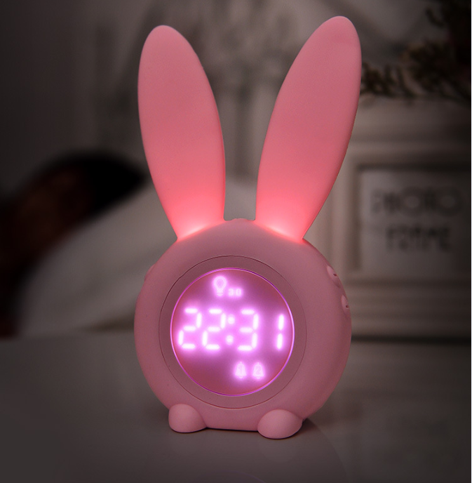 Đồng hồ báo thức thông minh kiêm đèn ngủ Tai Thỏ Bunny Quà tặng đáng yêu  Cảm ứng âm thanh đổi màu Thể hiện nhiệt độ