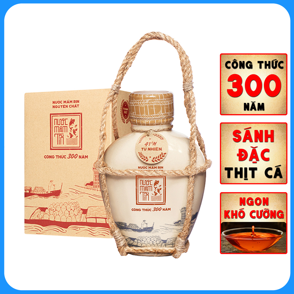 Đặc Sản Phan Thiết - Nước Mắm Tĩn Cá Cơm Than Nhãn Xưa 41N ( Tĩn Gốm 500Ml) Sánh Đặc Thịt Cá, Không Chất Bảo Quản