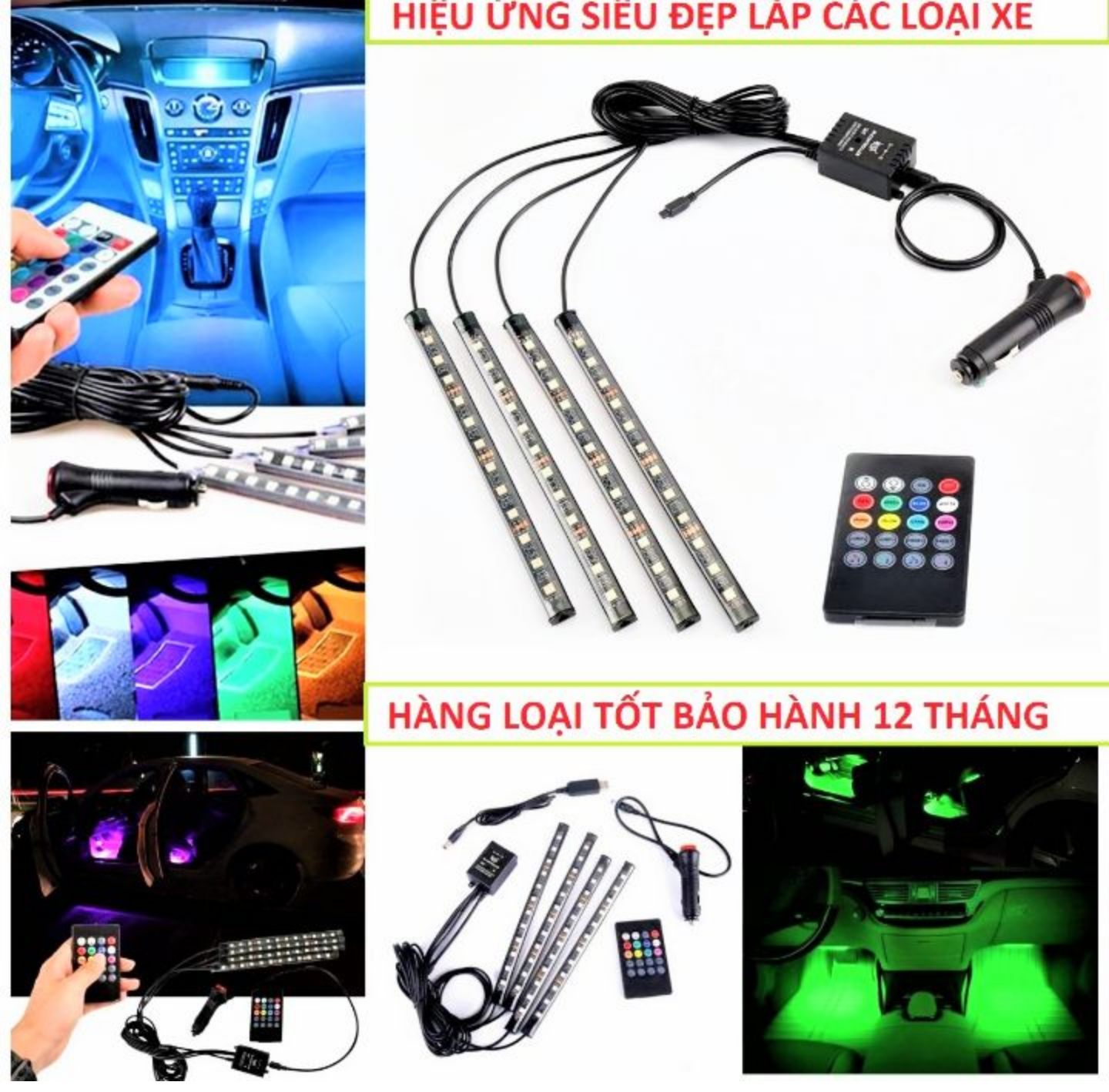 BỘ 4 THANH ĐÈN LED TRANG TRÍ XE MÁY VÀ XE HƠI ÔTÔ NHIỀU MÀU SẮC CÓ ĐIỀU KHIỂN TỪ XA NHIỀU CHỨC NĂNG CỰC ĐẸP
