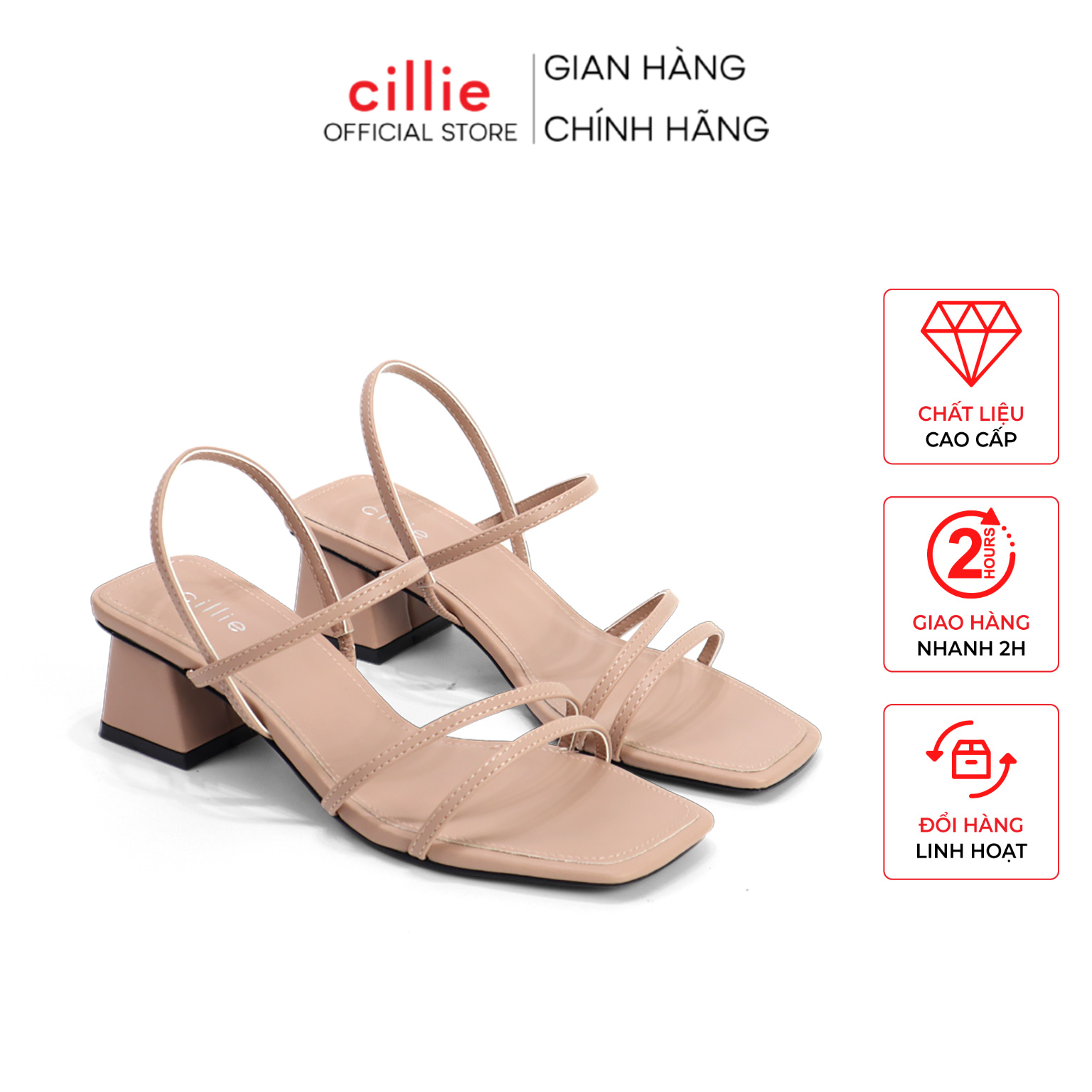 Giày sandal nữ quai ngang dây mảnh đế vuông cao 5cm chắc chân đi học đi làm Cillie 1011