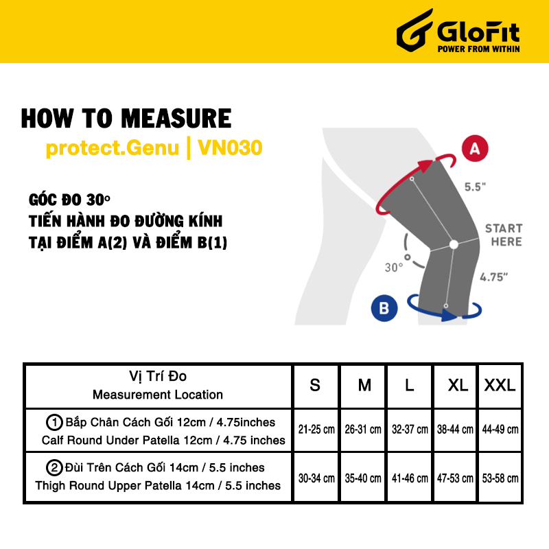 Băng Khớp Gối Glofit VN030 , Băng Trợ Lực Và Cố Định Đầu Gối, Hỗ Trợ Khớp Gối Trong Thể Thao Và Chấn Thương Vùng Gối