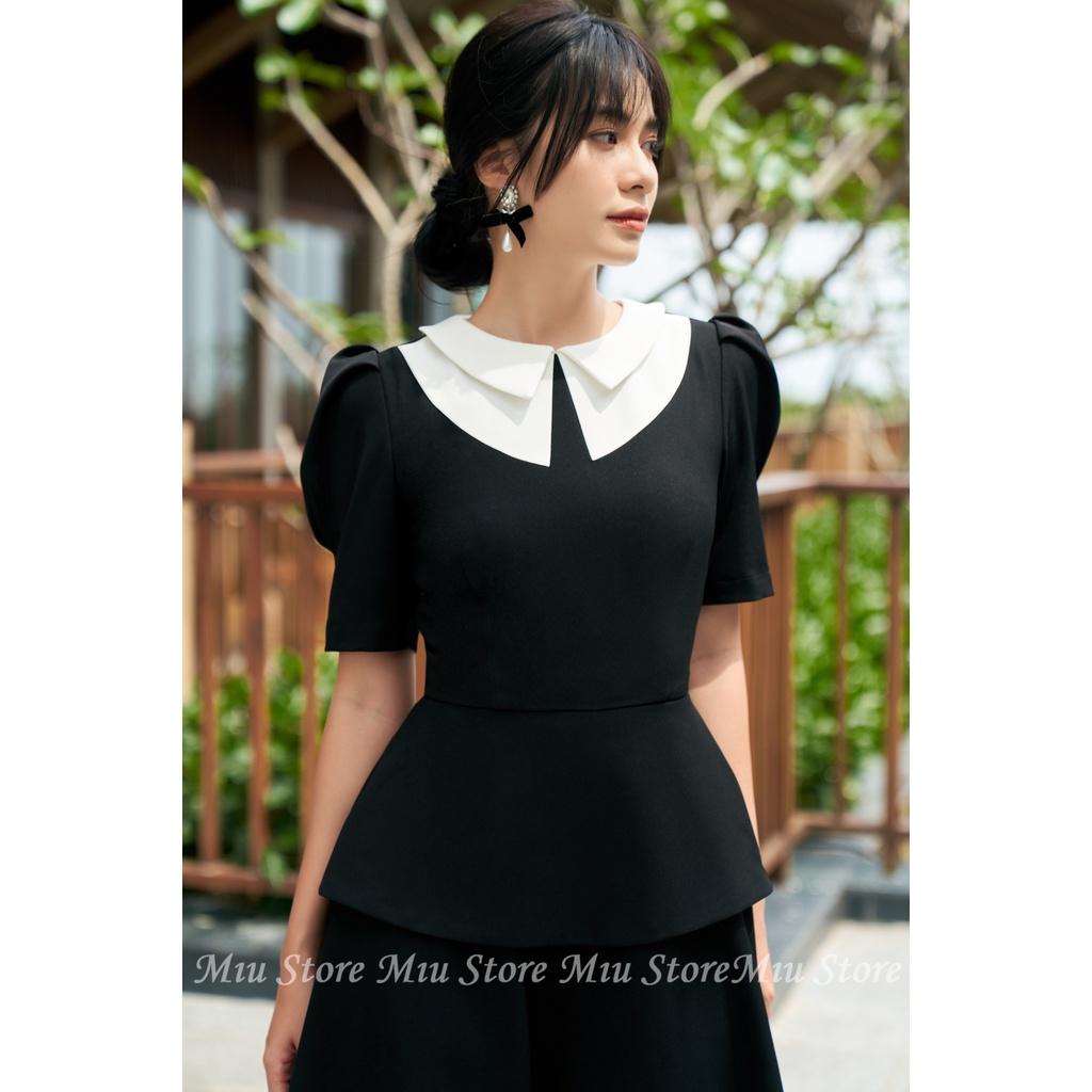 D00590 - Đầm White Collar dáng xoè hàng thiết kế cao cấp Miu Store
