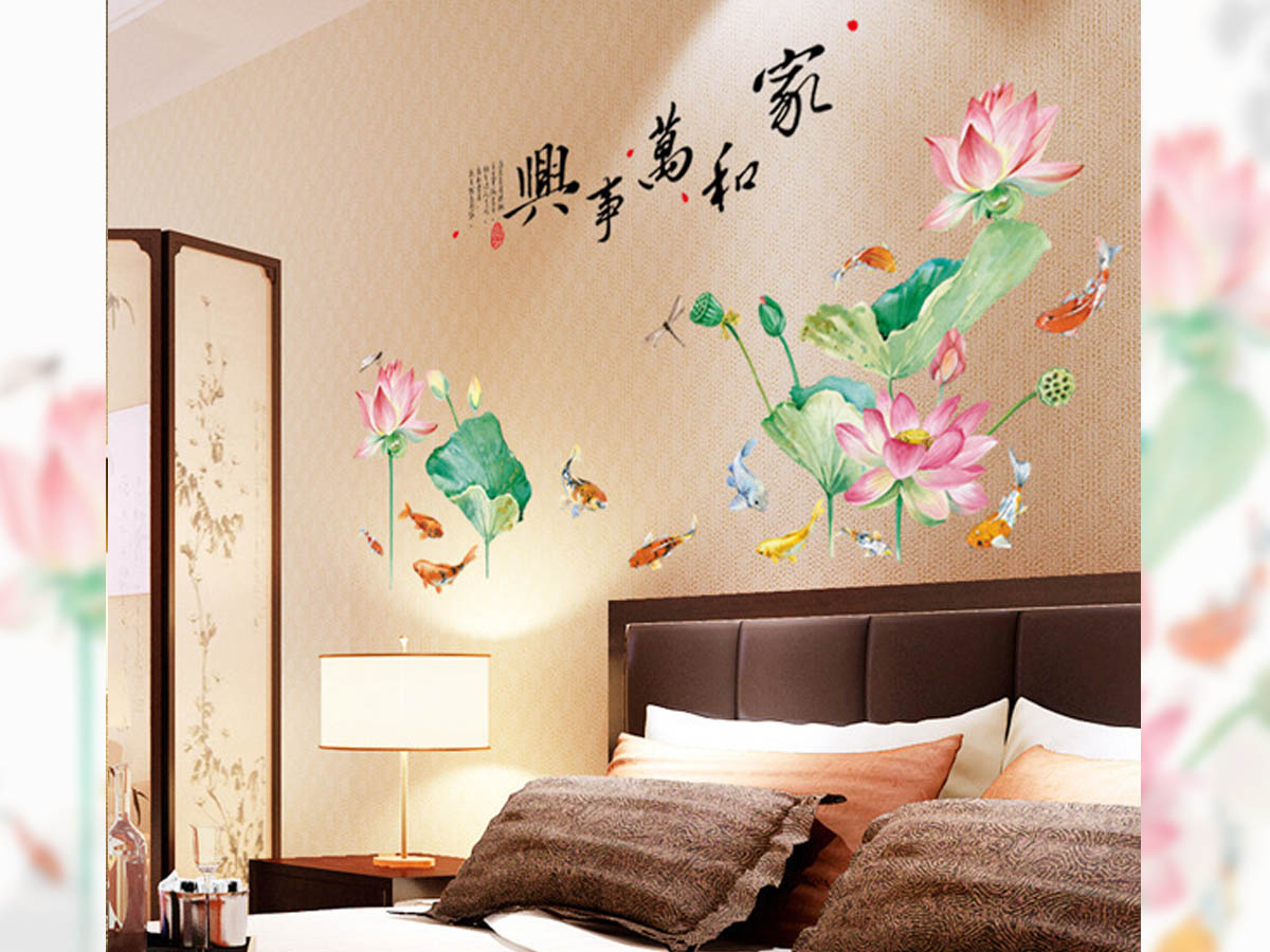 Decal trang trí tết-đàn cá dưới đầm sen