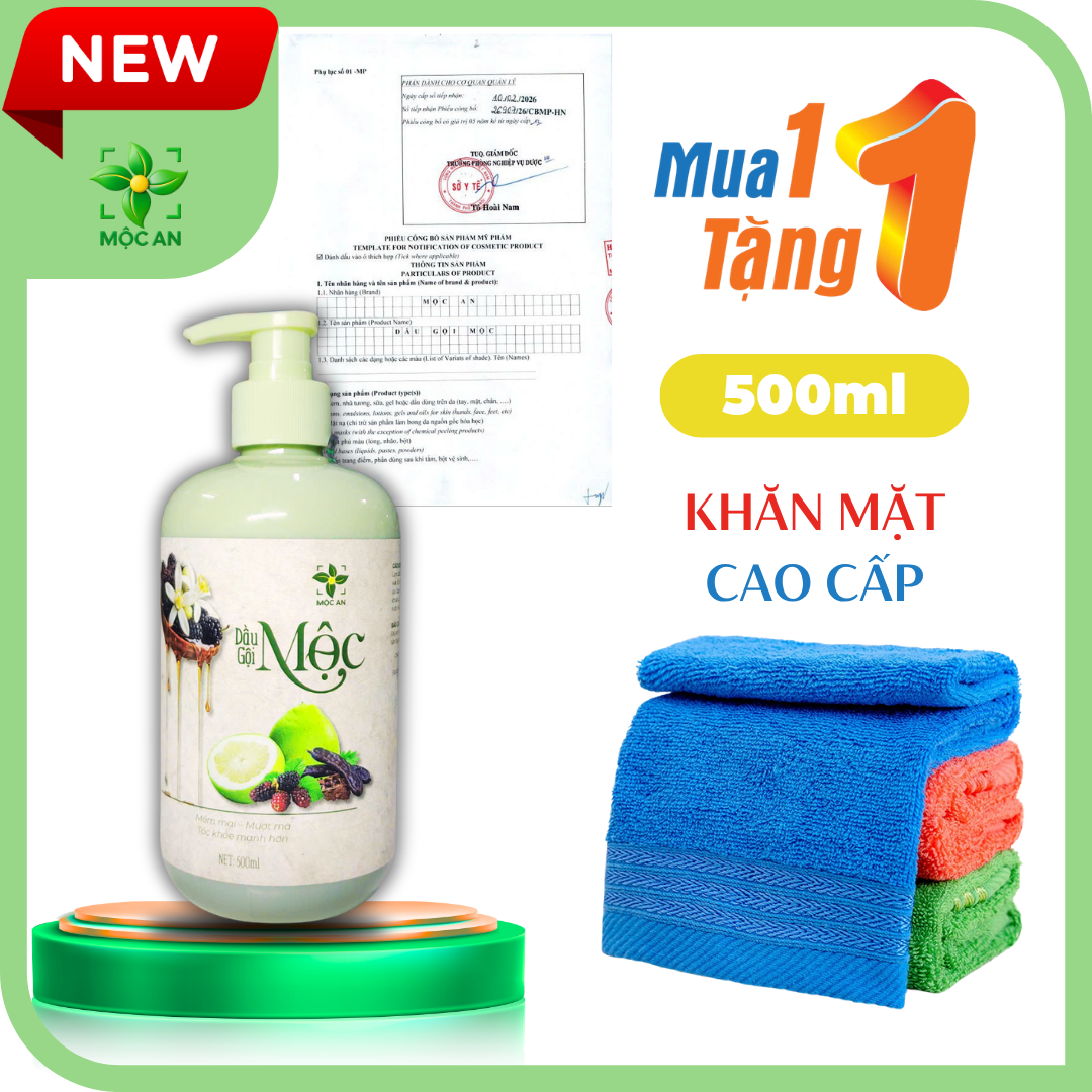 [MUA 1 TẶNG 1] Dầu Gội Giảm Rụng Tóc Thiên Nhiên MỘC Chiết Xuất Dầu Bưởi, Bồ Kết, Hương Nhu, Dâu Tằm Hỗ Trợ Mọc Tóc Giảm Rụng Tóc, Suôn Mượt Chai 500ml - Sản Phẩm MỘC AN