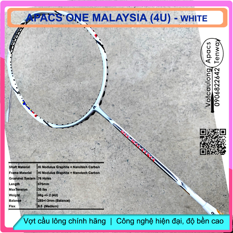 Vợt Cầu Lông Apacs One Malaysia – 4U white | Vợt đẹp trong tầm giá, bền bỉ với thời gian, đánh phong trào