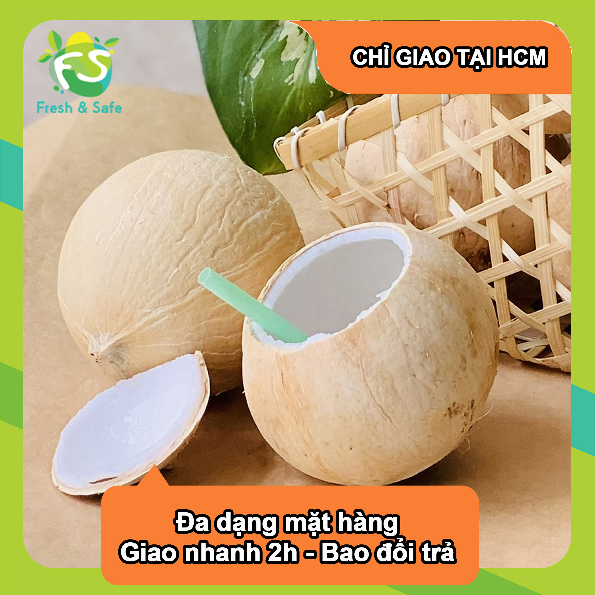 Dừa tiện lợi kèm ống hút - combo 3 trái
