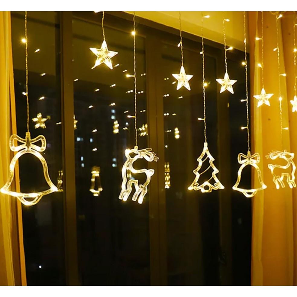 Đèn LED Thả Rèm Hình Chuông, Cây Thông, Tuần Lộc Màu Vàng Loại To Trang Trí Noel Cực Đẹp