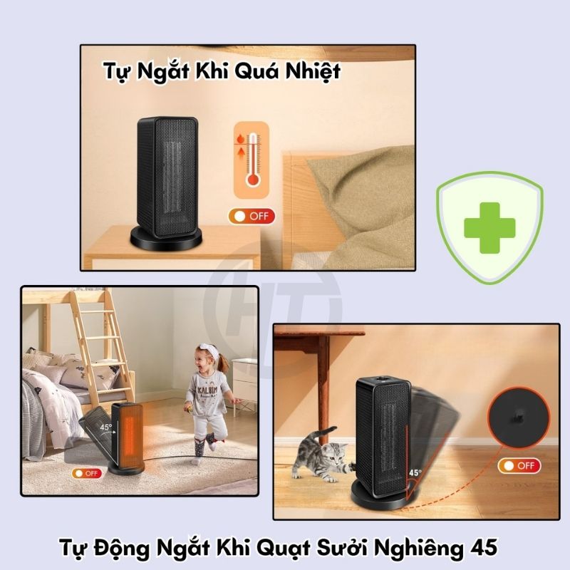 Máy sưởi ấm phòng ngủ mùa đông cao cấp, quạt sưởi ấm mini để bàn cho bé và gia đình công suất 1200W chống cháy nổ, khô da - Hàng chính hãng