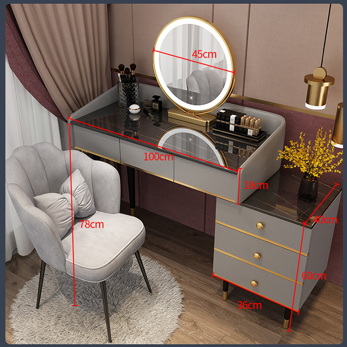 Bàn Trang Điểm Phong Cách Bắc Âu Gương Đèn Led Cảm Biến Thông Minh, Luxury Bàn Trang Điểm Gương Đèn Led Có Ngăn Kéo -LUXBAB005