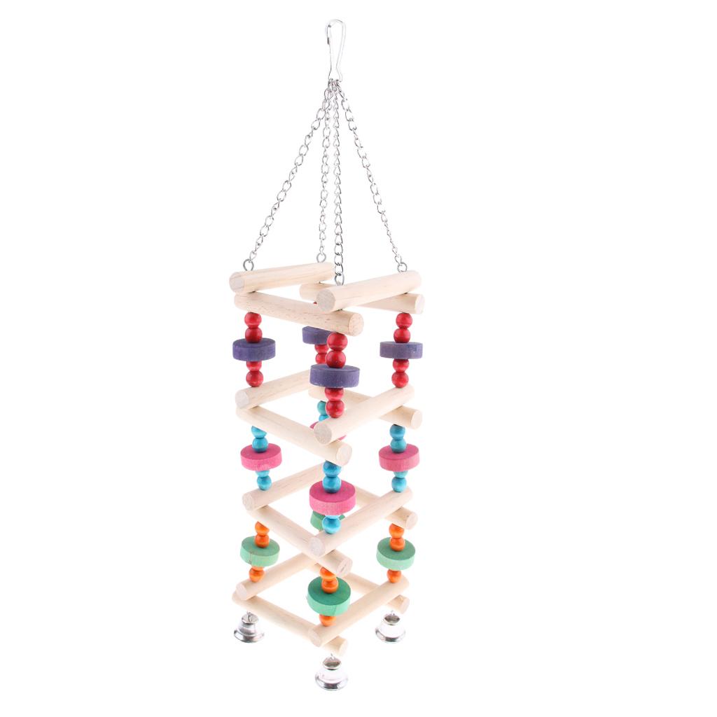 Bird Parrot Wooden Stand Perches Toy Hanging Swing Ladder Climb Chewing Toy
