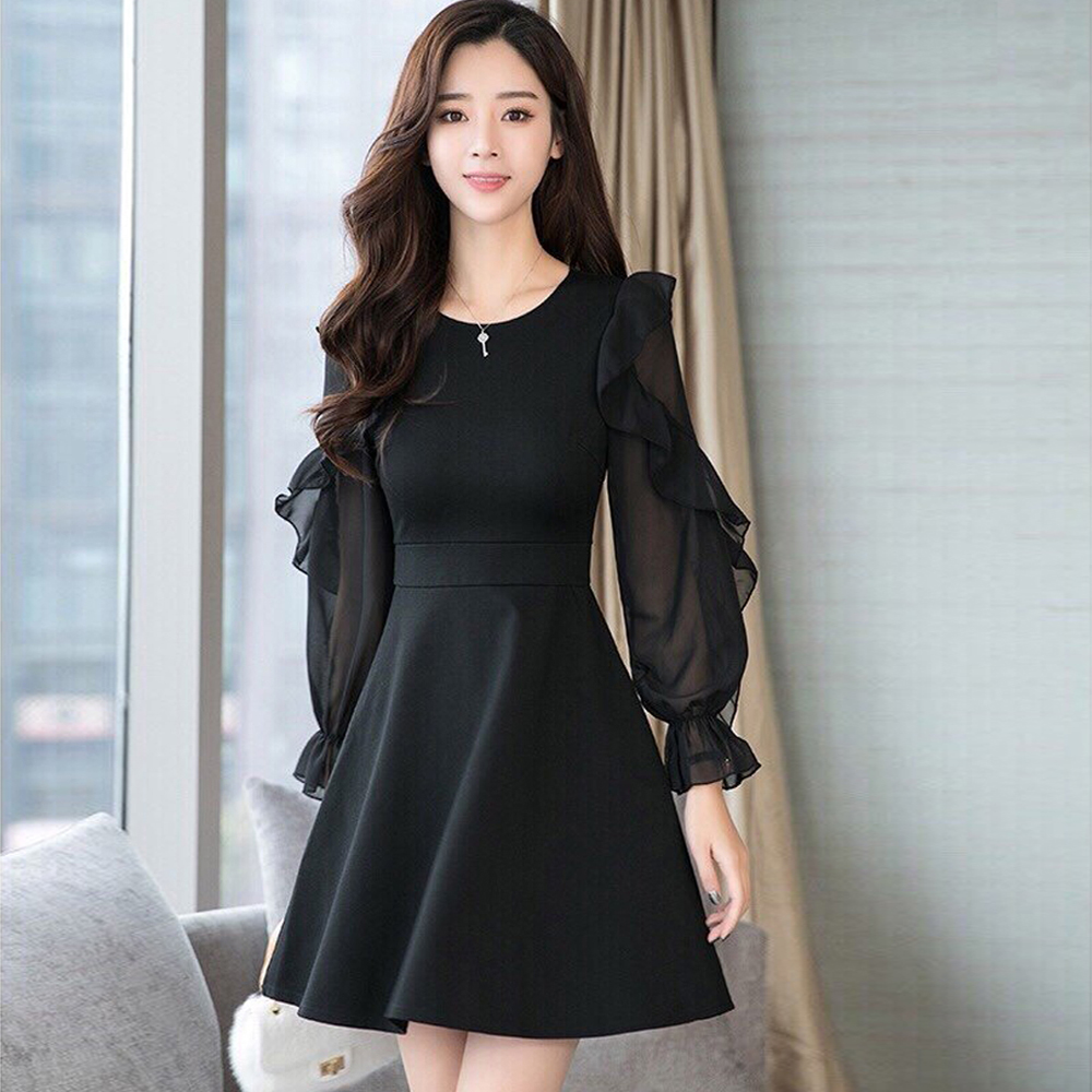 Đầm Xòe Phối Tay Lưới Bèo-Size M