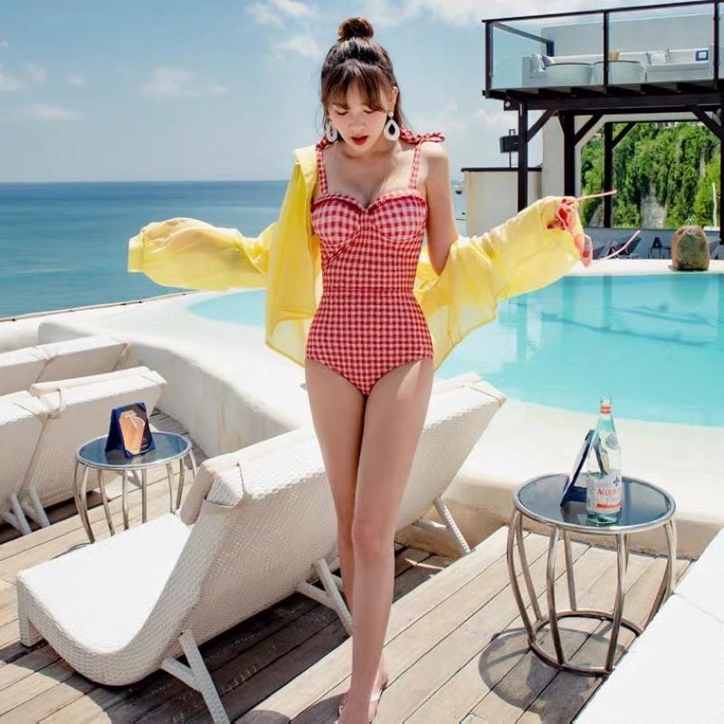 Bikini liền mảnh Monokini caro đỏ xinh xắn cho bạn gái